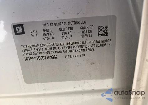 2012 Chevrolet Cruze 1Lt from USA, damaged, VIN 1G1PF5SC0C7169862